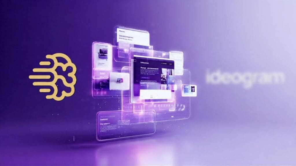 Ideogram AI image generator interface showing logos and posters with readable text rendering capabilities