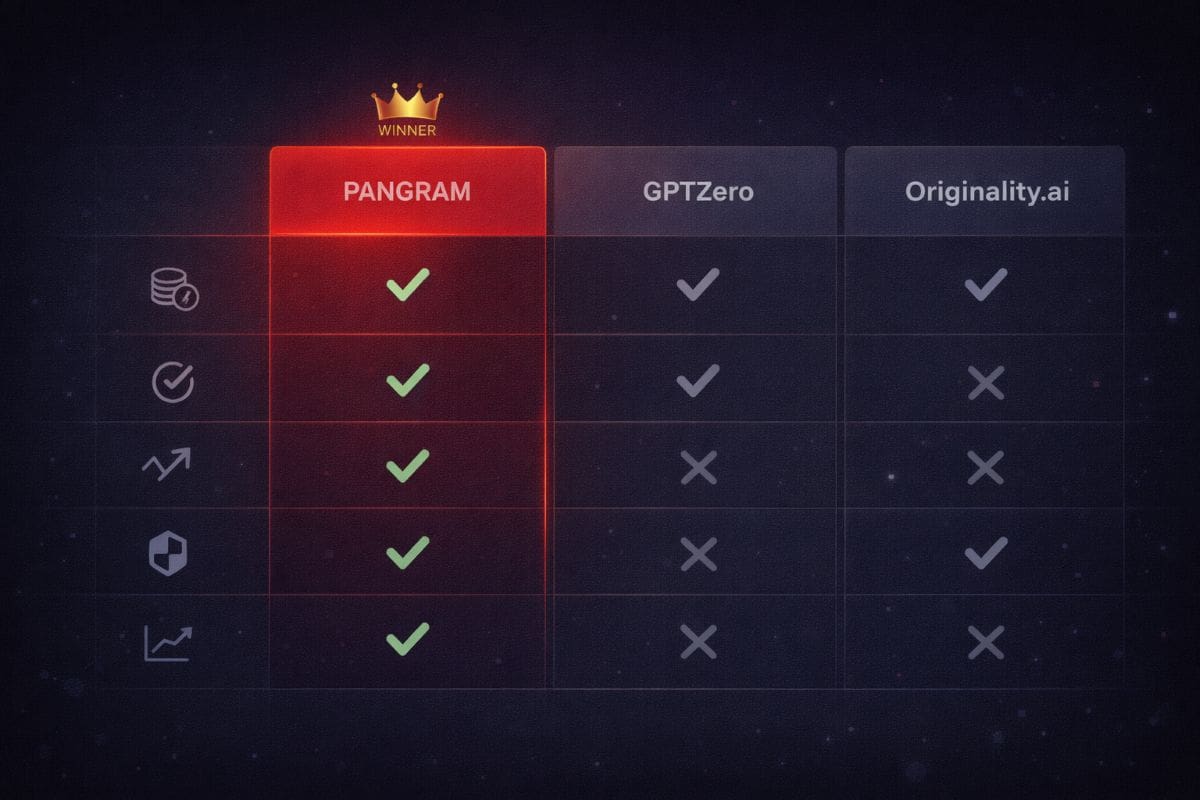 Pangram vs GPTZero vs Originality.ai feature comparison table