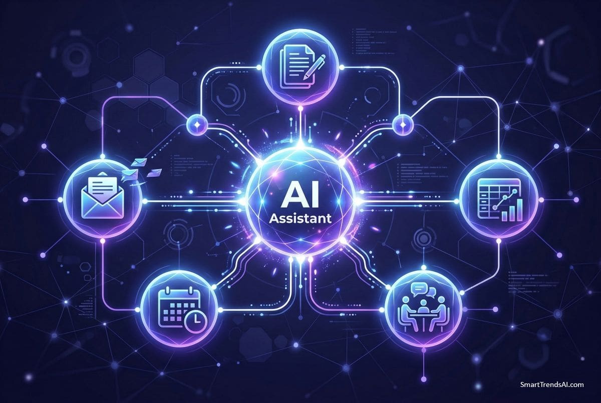 Microsoft Copilot 2026 key features including Agent Mode, Copilot Tasks, and Work IQ illustrated as connected workflow