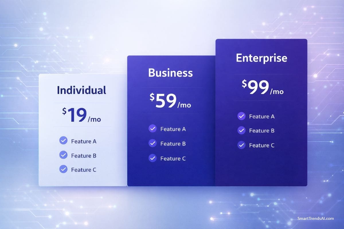 Microsoft Copilot pricing comparison chart showing individual, business, and enterprise plan costs in 2026