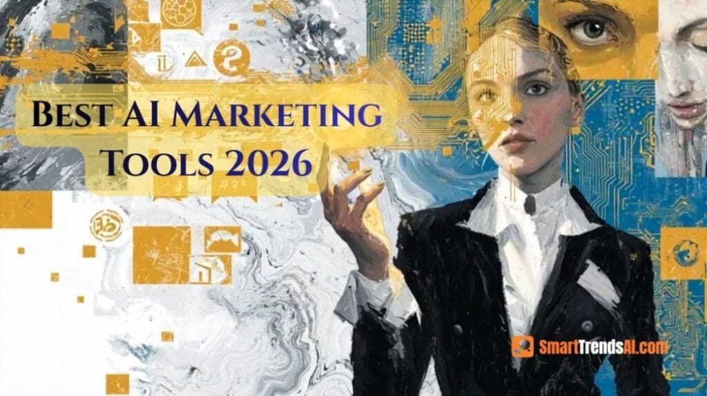 Best AI marketing tools 2026 tested and ranked by SmartTrendsAI featuring HubSpot GetResponse Surfer SEO Simplified and Canva